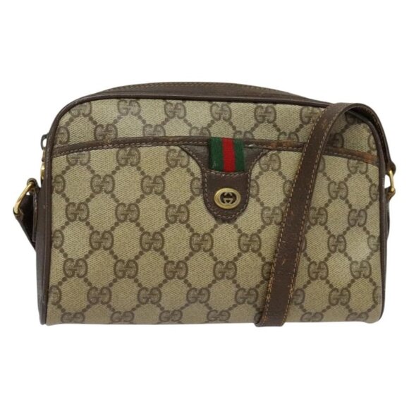 GUCCI GG Supreme Web Sherry Line Shoulder Bag PVC Beige - Picture 1 of 15